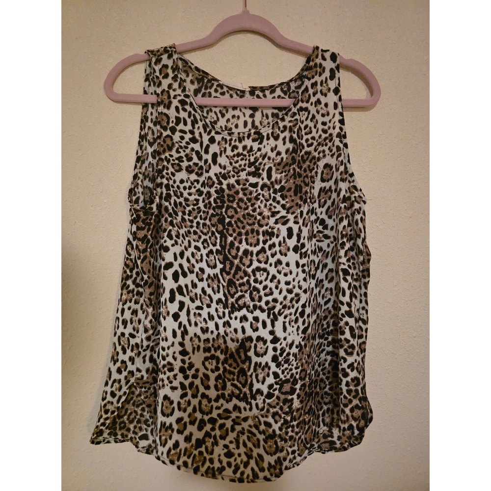 ee:some Leopard Print Sleeveless Tank Top Blouse Brown Tan Medium